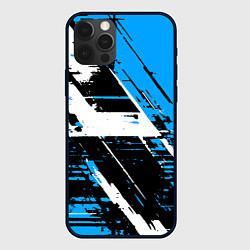 Чехол для iPhone 12 Pro Diagonal black and white stripes on a blue backgro, цвет: 3D-черный