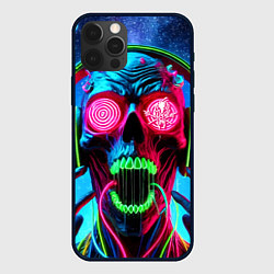 Чехол для iPhone 12 Pro Metallica - neon skull with headphones, цвет: 3D-черный