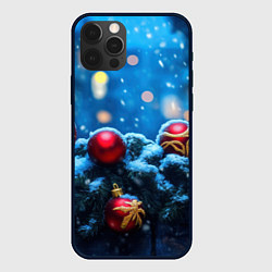 Чехол для iPhone 12 Pro Новогодняя ночь и красные шары, цвет: 3D-черный