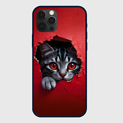 Чехол для iPhone 12 Pro Выглядывающий котик, цвет: 3D-черный