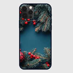 Чехол для iPhone 12 Pro Новогодний фон и рябина, цвет: 3D-черный