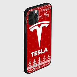 Чехол для iPhone 12 Pro Новогодний Tesla с оленями, цвет: 3D-черный — фото 2