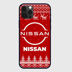 Чехол для iPhone 12 Pro Новогодний Nissan с оленями, цвет: 3D-черный