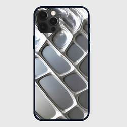 Чехол для iPhone 12 Pro Полированный металл серебряный, цвет: 3D-черный