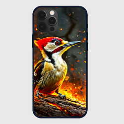 Чехол для iPhone 12 Pro Дятел в огне, цвет: 3D-черный