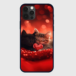 Чехол для iPhone 12 Pro Влюбленные котята с сердечком, цвет: 3D-черный