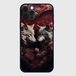 Чехол для iPhone 12 Pro Волк и волчица в сердце, цвет: 3D-черный