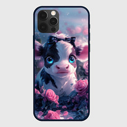 Чехол для iPhone 12 Pro Теленок и розы, цвет: 3D-черный