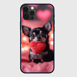 Чехол для iPhone 12 Pro Чихуахуа с сердечком, цвет: 3D-черный