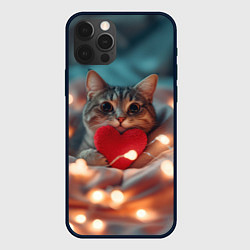Чехол для iPhone 12 Pro Кошка с сердцем, цвет: 3D-черный