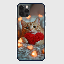 Чехол для iPhone 12 Pro Рыжий кот держит сердечко, цвет: 3D-черный