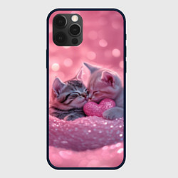 Чехол для iPhone 12 Pro Влюбленные котята в розовых блестках, цвет: 3D-черный