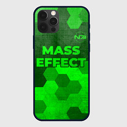 Чехол для iPhone 12 Pro Mass Effect - green gradient посередине, цвет: 3D-черный