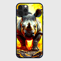 Чехол для iPhone 12 Pro Носорог в огне, цвет: 3D-черный