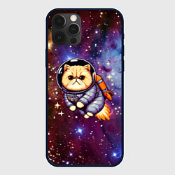 Чехол для iPhone 12 Pro Котик космонавт в открытом космосе, цвет: 3D-черный