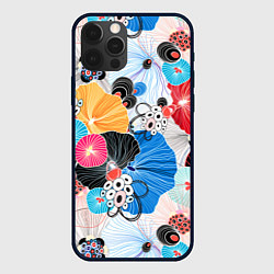 Чехол для iPhone 12 Pro Цветы - абстрактные узоры, цвет: 3D-черный
