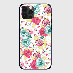 Чехол для iPhone 12 Pro Розы красные и бирюзовые, цвет: 3D-черный