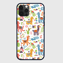 Чехол для iPhone 12 Pro Ламы паттерн, цвет: 3D-черный