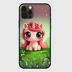 Чехол для iPhone 12 Pro Единорожка в зеленом лесу, цвет: 3D-черный