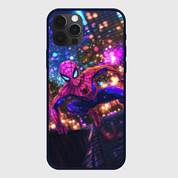 Чехол для iPhone 12 Pro Человек-паук и фиолетовый свет, цвет: 3D-черный