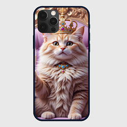 Чехол для iPhone 12 Pro Кот с короной и шампанским, цвет: 3D-черный