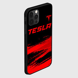 Чехол для iPhone 12 Pro Tesla - red gradient посередине, цвет: 3D-черный — фото 2