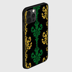 Чехол для iPhone 12 Pro Узор на обоях золотой и зелёный на чёрном, цвет: 3D-черный — фото 2