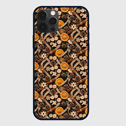 Чехол для iPhone 12 Pro Новогодний орнамент с корицей и дольками апельсина, цвет: 3D-черный