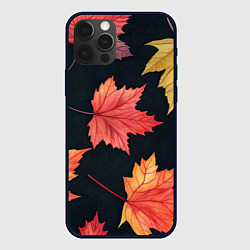 Чехол для iPhone 12 Pro Кленовые листья на черном - акварельный паттерн, цвет: 3D-черный