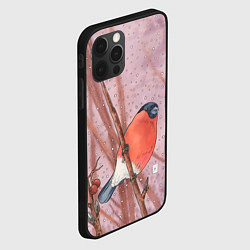 Чехол для iPhone 12 Pro Акварельный снегирь в рябине, цвет: 3D-черный — фото 2