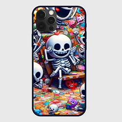 Чехол для iPhone 12 Pro Смеющиеся прикольные скелетики - нейроарт, цвет: 3D-черный