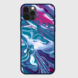 Чехол для iPhone 12 Pro Абстракция бело сине красный мрамор, цвет: 3D-черный