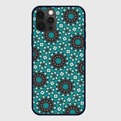 Чехол для iPhone 12 Pro Бирюзовая текстура из персидских звезд, цвет: 3D-черный