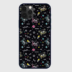 Чехол для iPhone 12 Pro Паттерн с черепами и геометрическими фигурами в ст, цвет: 3D-черный