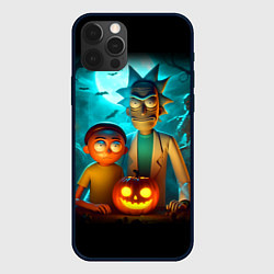 Чехол для iPhone 12 Pro Morty and Rick with pumpkin - neon halloween, цвет: 3D-черный