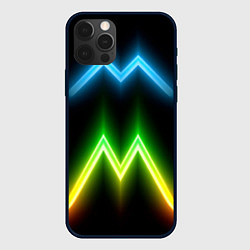 Чехол для iPhone 12 Pro Neon multicolored lines, цвет: 3D-черный