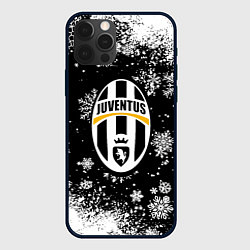 Чехол для iPhone 12 Pro Ювентус белые снежинки краски, цвет: 3D-черный