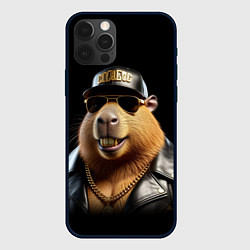 Чехол для iPhone 12 Pro Капибара в бейсболке, цвет: 3D-черный