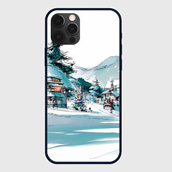 Чехол для iPhone 12 Pro Дома и елки - Новый год, цвет: 3D-черный