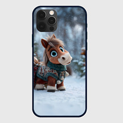 Чехол для iPhone 12 Pro Маленькая лошадка в новогоднем лесу, цвет: 3D-черный