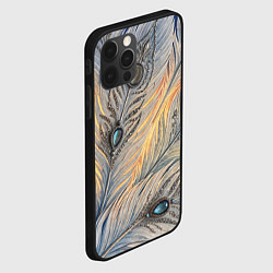 Чехол для iPhone 12 Pro Синие перья с самоцветами, цвет: 3D-черный — фото 2