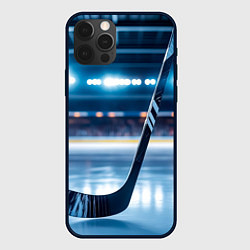 Чехол для iPhone 12 Pro Хоккейная клюшка на льду арены, цвет: 3D-черный