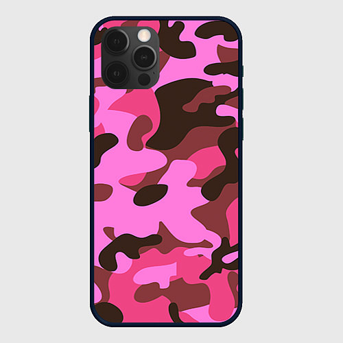 Чехол iPhone 12 Pro Камуфляж: розовый/коричневый / 3D-Черный – фото 1