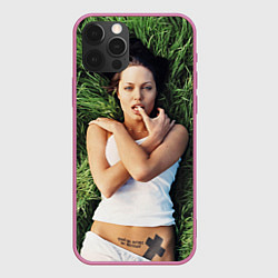 Чехол для iPhone 12 Pro Анджелина Джоли, цвет: 3D-малиновый