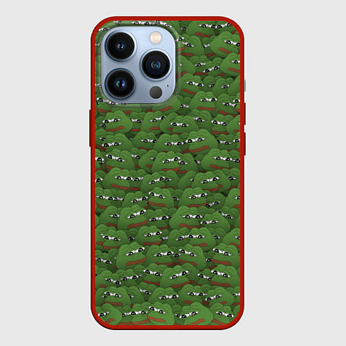 Чехол iPhone 13 Pro Грустные лягушки / 3D-Красный – фото 1