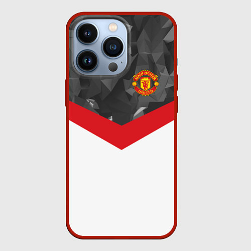 Чехол iPhone 13 Pro Man United FC: Grey Polygons / 3D-Красный – фото 1