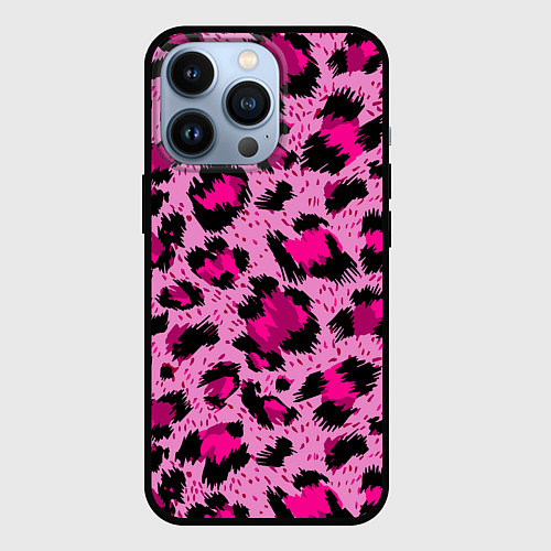 Чехол iPhone 13 Pro Розовый леопард / 3D-Черный – фото 1