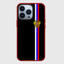 Чехол для iPhone 13 Pro Лента с гербом России, цвет: 3D-красный