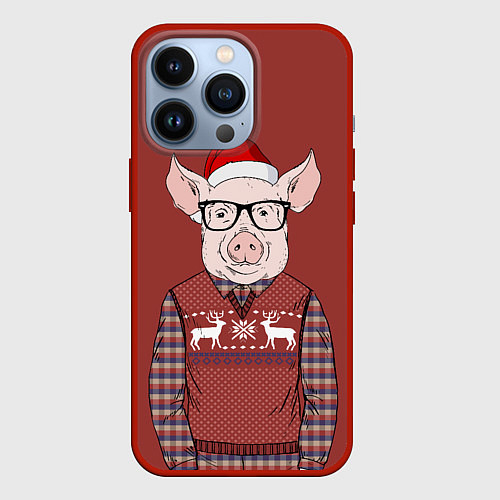 Чехол iPhone 13 Pro New Year: Pink Piggy / 3D-Красный – фото 1