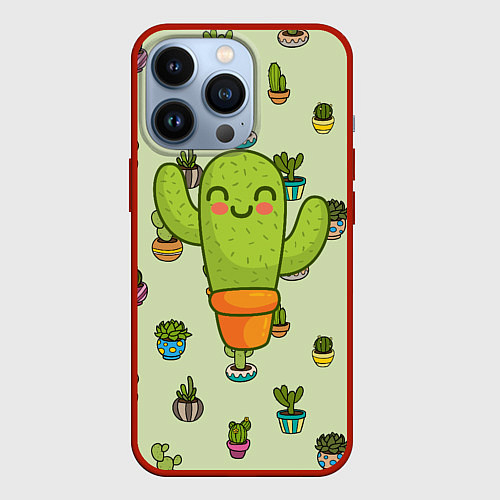 Чехол iPhone 13 Pro Веселый кактус / 3D-Красный – фото 1